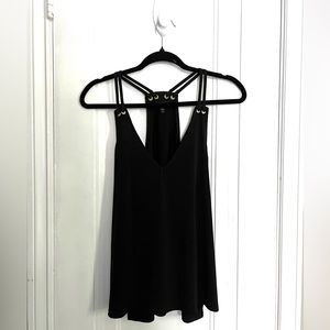 EXPRESS V NECK BLOUSE TANK - Black with Gold accents- Size Small